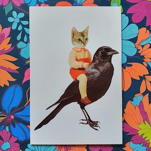 Baz the Crow Rider eine Collaged Grußkarte