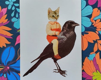 Baz the Crow Rider a Collaged Greeting Card