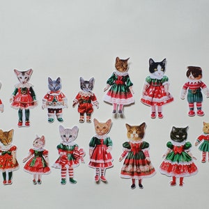 Pacote de adesivos de bonecas de gato, edição de Natal