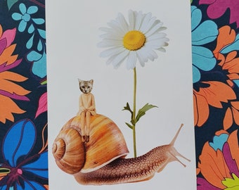 Miss Daisy and Master Snail a Collaged Greeting Card