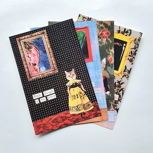 Cartões postais de boneca de gato, conjunto de quatro, tema de arte