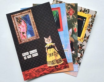 Cat Doll Postcards, set of four, art theme