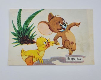 Set of 4 Tom and Jerry Postcards, upcycled Golden Book