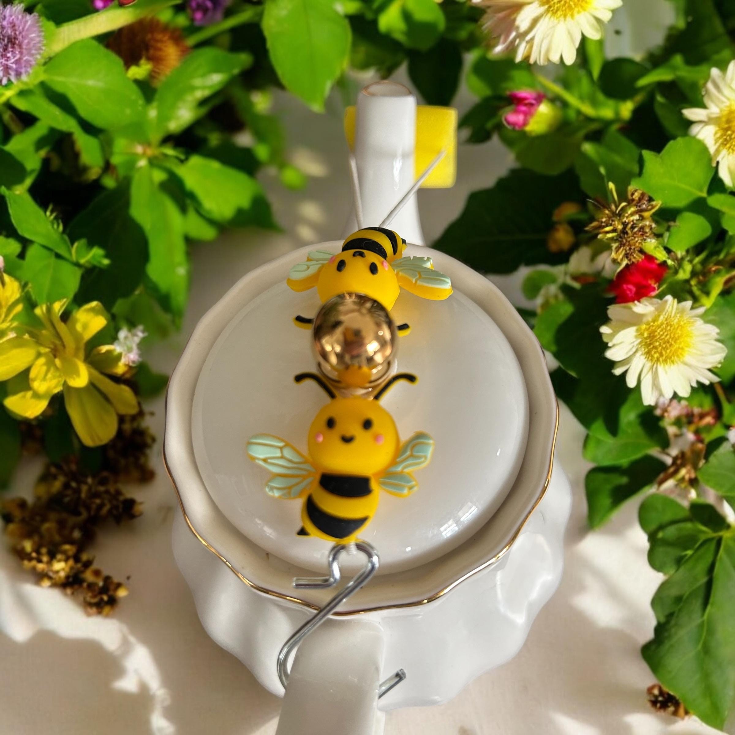 Demdaco Rustic Honey Bee Bumblebee Hand Painted Teapot