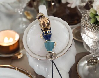 TEACUPS Blue Drip-Catcher and Lid Holder (with clasp)   tea lover gift Mother&#39;s Day Easter High Tea party tea-time tea accessories beads