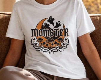Momster Halloween Shirt, Spooky Mom Comfort Colors TShirt, Retro Cottagecore Ghost Mushroom Tee, Witchy Fall Mama Gift, Cute Mama Apparel