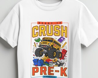 Monster Truck Pre-K Shirt, Ready to Crush Pre-K Shirt, Back to School Kids Tee, Matching Teacher Student Shirt, Mom Dad School Tee