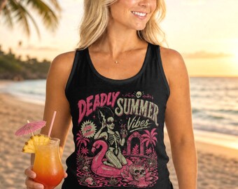 Deadly Summer Vibes Racerback Tank Top – Edgy Summer Apparel, Dark Tropical Graphic Tank