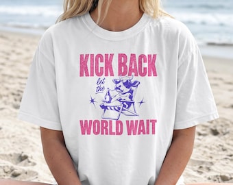 Funny Cow Shirt, Kick Back Let The World Wait T-Shirt, Coastal Cowgirl Graphic Tee, Comfort Colors 1717 Oversized Summer Animal Lover Gift
