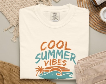 Cool Summer Vibes Shirt, Vintage Beach T-Shirt, Retro Sunset Tee,Aesthetic Surf Shirt,Comfort Colors Summer Tee,Palm Tree Wave Graphic Shirt