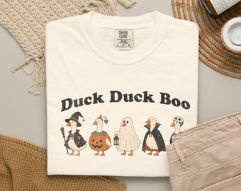 Comfort Colors® Duck Duck Boo Shirt, Cute Ghost Duck Halloween Tee, Spooky Season Shirt, Funny Goose Halloween T-Shirt, Retro Fall Tee