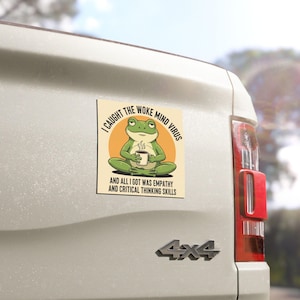 Funny Woke Mind Virus Car Magnet - Retro Empathy Frog, Liberal Leftist Social Justice Critical Thinking Skills, Anti Trump MAGA