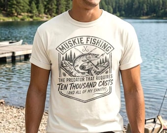 Muskie Fishing Shirt, Funny Fisherman Gift, Vintage Fishing T-Shirt, Muskellunge Hunter Tee, Comfort Colors Outdoors Tshirt, Gift for Dad