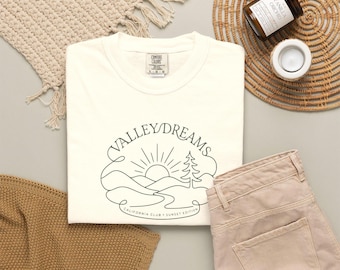 Valley Dreams Retro T-Shirt, California Club Sunset Graphic Tee, Comfort Colors 1717 Shirt, Minimalist Line Art Nature Top, Luxury Merch