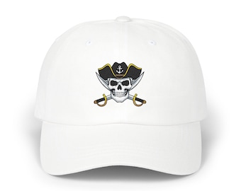 Cappellino da baseball con teschio pirata e spade incrociate | Cappellino da camionista ricamato