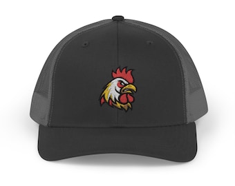 Cappellino da camionista con gallo ricamato, modello snapback a profilo medio strutturato, berretto vintage con animale da fattoria, retro in rete retrò, regalo in stile country
