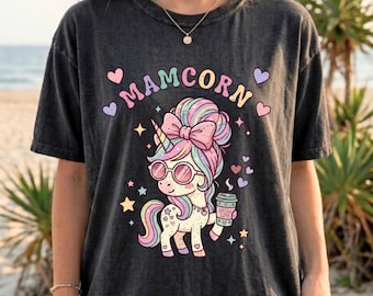 Maglietta MAMCORN Comfort Colors, maglietta retrò unicorno per la mamma, regalo per la festa della mamma, maglietta vintage per la vita da mamma, regalo kawaii per neomamme, club delle mamme stanche