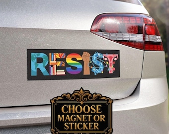 Resist Car Magnet/Bumper Sticker, Banned Books BLM Reproductive LGBT Rights Social Justice Climate Change Science Liberal Feminist Activist