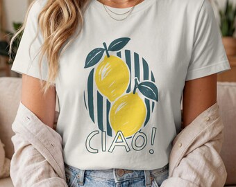Ciao Italian Lemons Comfort Colors T-Shirt | Retro Graphic Tee | Mediterranean Inspired Shirt | Unisex Vintage Comfort Colors Tee