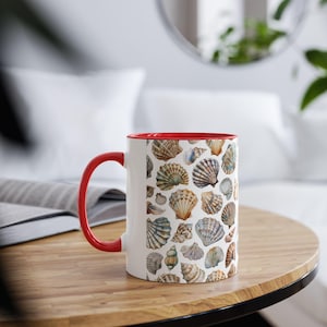 Shells Coffee Mug, Beach  Theme Cup, Coastal Two-Tone Mug, Sea Shell Drinkware, Beach Lover Gift