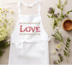 Love with Flowers border Gift Apron,  Valentine&#39;s Day, Mum, Friend Birthday