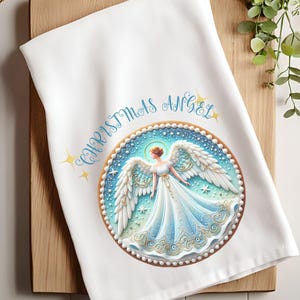 Christmas Angel Tea Towel - Festive Kitchen Decor, Holiday Dish Towel, Xmas Hostess Gift, Cute Christmas Tea Towel, Seasonal Hand Towel