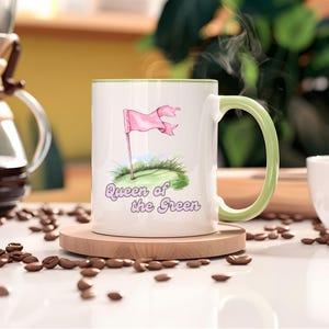Queen of the Green Golf Two-Tone Coffee Mug,  Lady Golfer&#39;s Ceramic Cup, Golf Lover Gift, Sports Kitchen Decor, Mother&#39;s Day Present