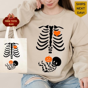 Skeleton Halloween Maternity Sweatshirt, Funny Pregnancy Announcement Shirt 2023, Pregnant Women Costume, Fall New Mom Sweater, Mommy to Be