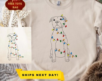 Christmas Dog Sweatshirt, Dog Owner Christmas Gift, Pitbull Christmas Shirt, Pitbull Mom Gift, Christmas Crewneck, Holiday Sweater, Xmas Tee