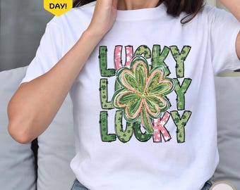 Retro Lucky Shirt, St Patrick Shirt, St Patricks Coquette Shirt, St Patrick's Day Shirt, Lucky Shamrock Shirt, Coquette St Patty's Day Shirt