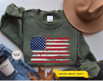American Flag Sweatshirt, Patriotic Clothing, 4th of July Sweatshirt, Hoodie, Veteran, USA Flag Top, Retro USA Sweatshirt, Lace Up Hoodie