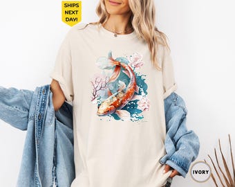 Comfort Colors® Koi Fish Aesthetic Shirt Japanese Art Aesthetic Clothing Art Vintage Crewneck Luck Shirt Japanese Street Wear Japanese shirt