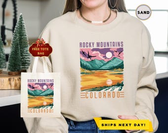 Rocky Mountains Sweatshirt, Colorado Sweatshirt, Retro Oversized Sweatshirt, Colorado Mountains Hiking Crewneck, Colorado Rockies Sweatshirt