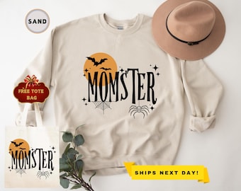Momster Halloween Sweatshirt, Funny Halloween Sweatshirt, Halloween Mom Sweater, Halloween Crewneck for Women, Momster Hoodie