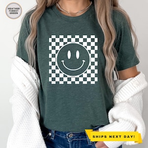 Checkered Pattern Smile Face Shirt, Smile Shirt, Smile Face Shirt, Retro Smiley Face Shirt, Cute Smile Shirt, Happy Face Shirt