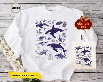 Sea Animals Vintage Sweatshirt, Ocean Lovers, Retro Ocean Hoodie, Ocean Gifts, Cute Sea Creatures Sweater, Cozy Warm Unisex Sweatshirt