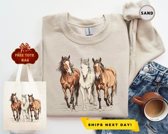 Western Horses Sweatshirt, Cute Women Western Gift, Cute Western Horses, Cowgirl Sweatshirt, Horse Lovers Hoodie