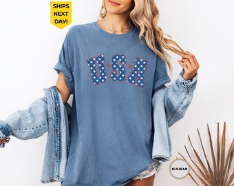Comfort Colors® Retro Star USA Graphic Tee, Independence Day Shirt, Retro USA Shirt, Star American Graphic Tee, 4th of July Graphic Tee