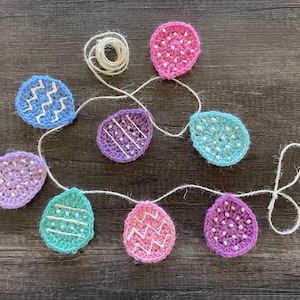 Easter Egg Garland | Cute Easter Decor, Spring Decor | Painted Easter Egg Garland | Crochet | Adjustable | Pink, blue, purple & teal