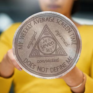 Screen Time Support Coin Metallic Silver Vinyl Sticker 2.5&quot; X 2.5&quot;