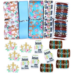 Ribbon and Resin Planar Bundle, Hair bow supplies, High Quality Grosgrain Ribbon, Resin Flatbacks B86