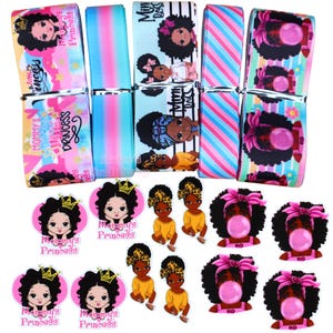 African American Girl Ribbon and Resin Planar Bundle, Girl bow supplies, High Quality Grosgrain Ribbon, Girl Resin Flatbacks B13