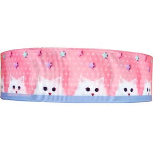 Cat Grosgrain Ribbon: Pink Starry Print, DIY Crafting (3 Yards)
