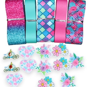 Ribbon and Resin Planar Bundle, bow supplies, High Quality Grosgrain Ribbon, Grosgrain Hair Bow Ribbon, Ready to Ship B63