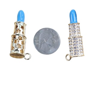 1pc Lipstick Charms /Alloy Gold Tone Bling Rhinestones Lipstick Charms
