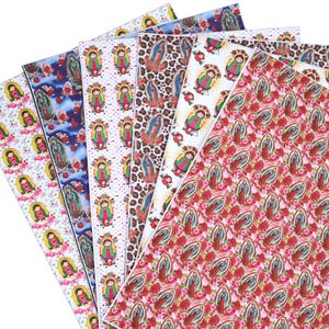 1 pieza de láminas de cuero sintético con estampado Virgencita de 8,5 x 11,9 pulgadas, para hacer aretes, lazos para el cabello y manualidades de cuero sintético con estampado
