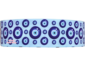 7/8",1.5" or 3"inch-3yards Evil eye Ribbon, High Quality Grosgrain Ribbon, DIY Hair Bow Ribbon.