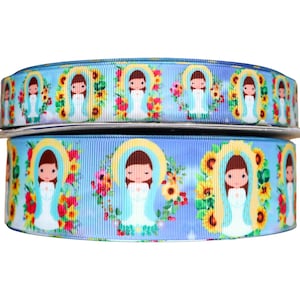 Religious Grosgrain Ribbon: Virgin Mary, Floral, 3 Yards