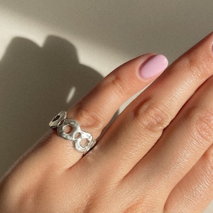 Patterned Ring handmade in Sterling Silver molten ring organic ring thick textured ring sculptural shape irregular ring statement ring