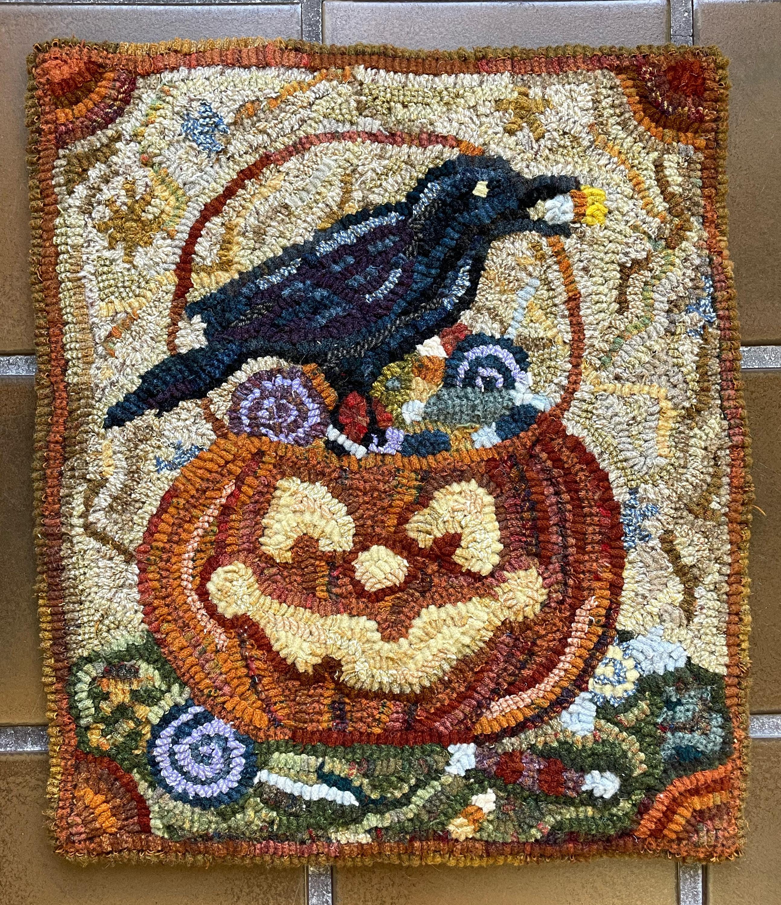 Primitive Halloween Crow Hooked Rug - Etsy